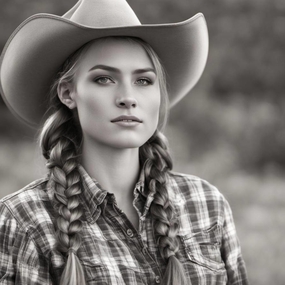 西部牛仔风格美女黑白摄影图片